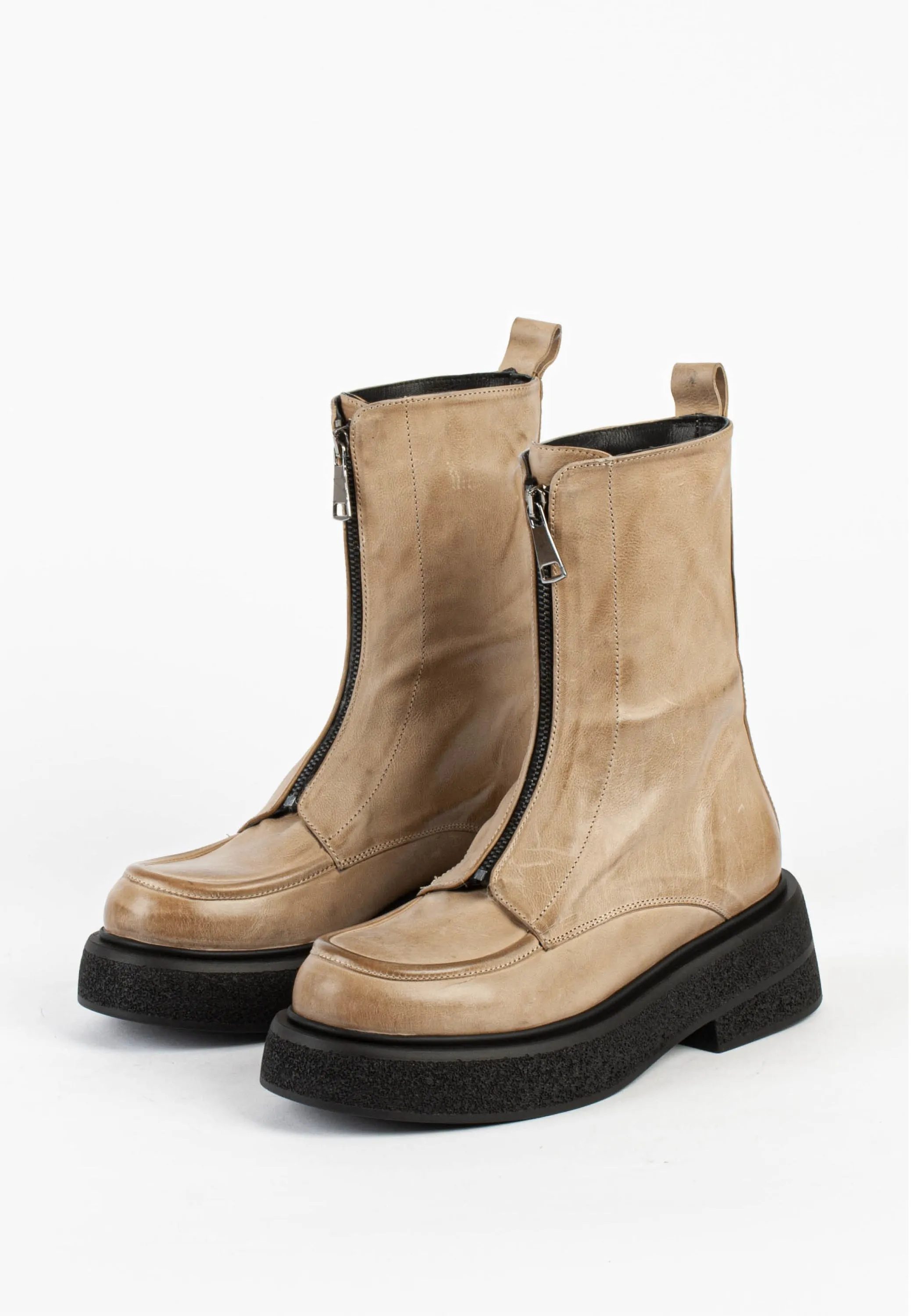 Abigail Sand Front Zip Ankle Boots