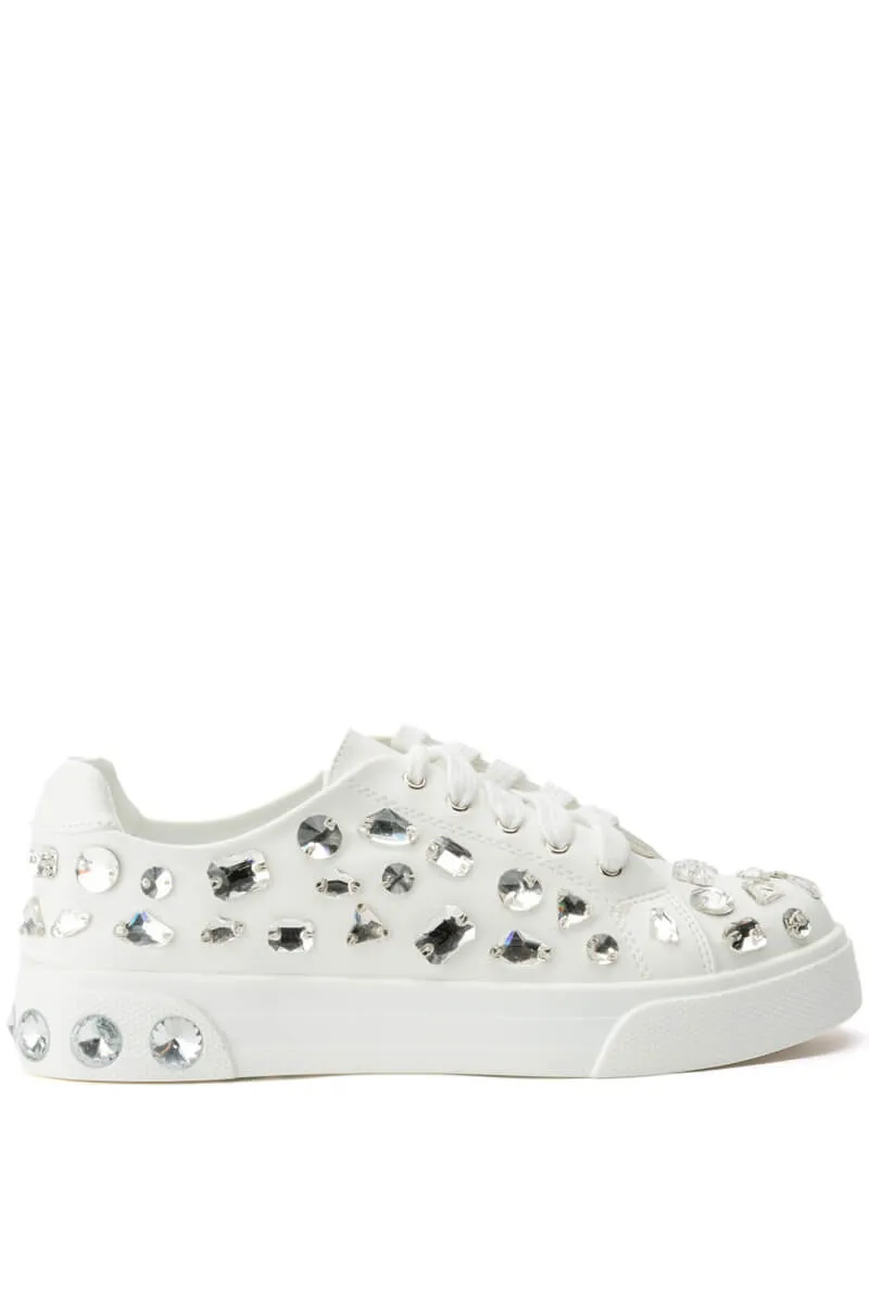 AZALEA WANG CORRINE FLAT RHINESTONE SNEAKER IN WHITE