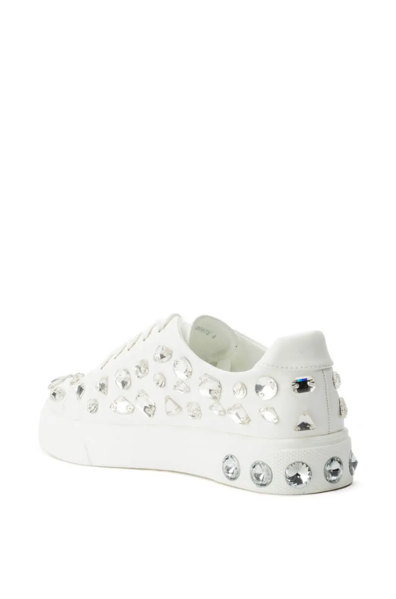 AZALEA WANG CORRINE FLAT RHINESTONE SNEAKER IN WHITE