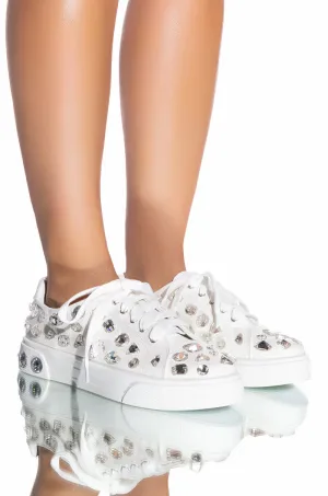 AZALEA WANG CORRINE FLAT RHINESTONE SNEAKER IN WHITE