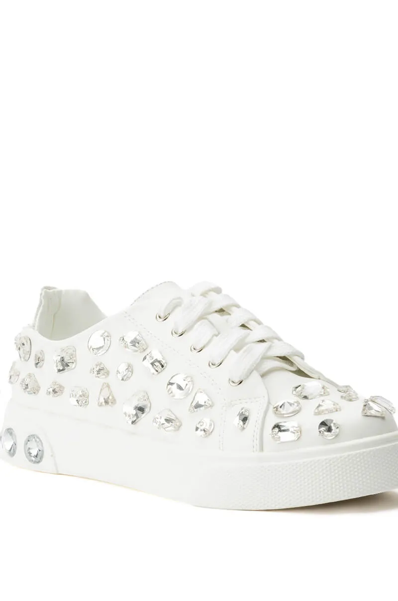 AZALEA WANG CORRINE FLAT RHINESTONE SNEAKER IN WHITE