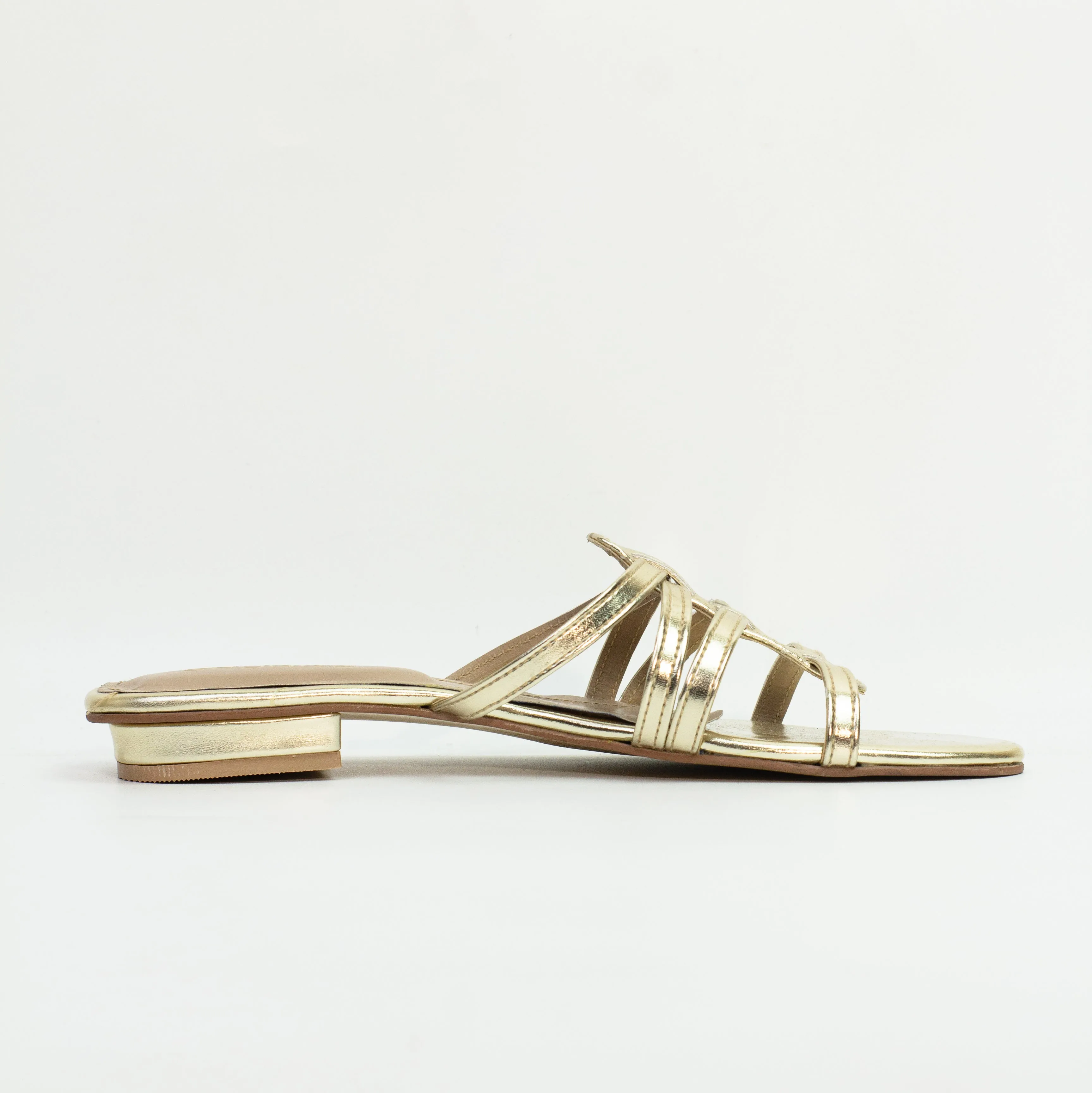 Bella Handcrafted Metallic Golden Strap Flat Sandals