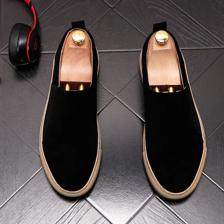 Black Suede Leather Flat Loafers Shoes