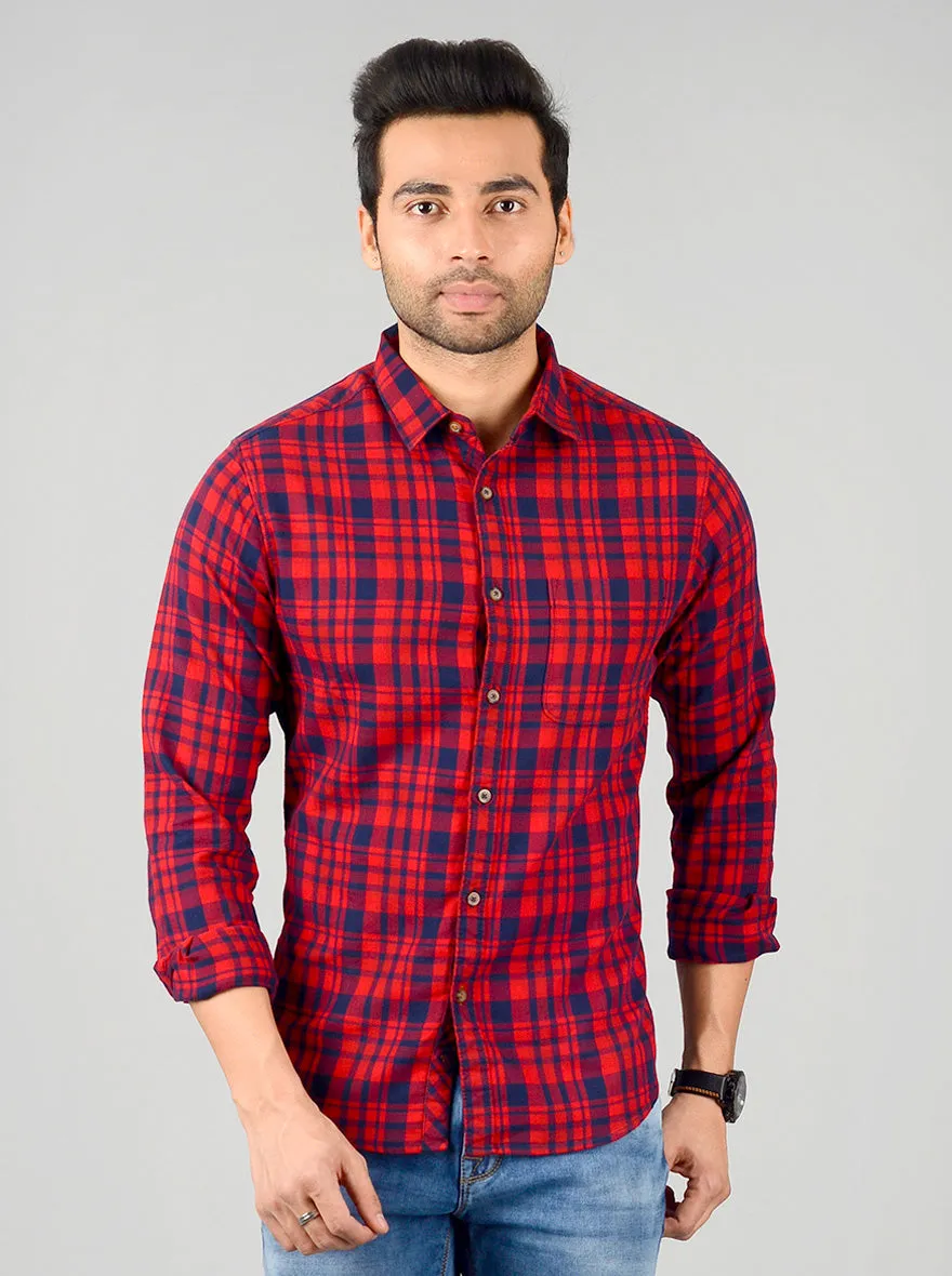 Chilly Red Checked Slim Fit Casual Shirt | Greenfibre