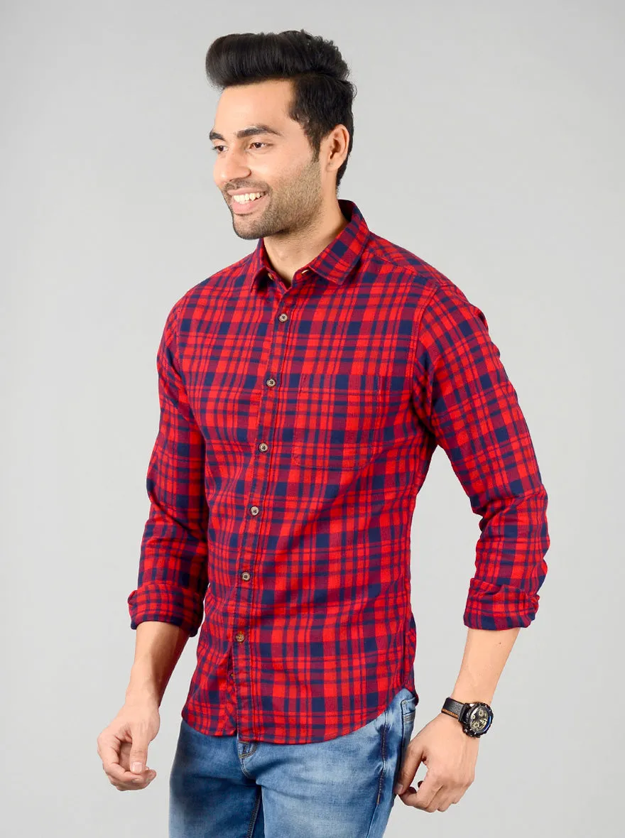 Chilly Red Checked Slim Fit Casual Shirt | Greenfibre