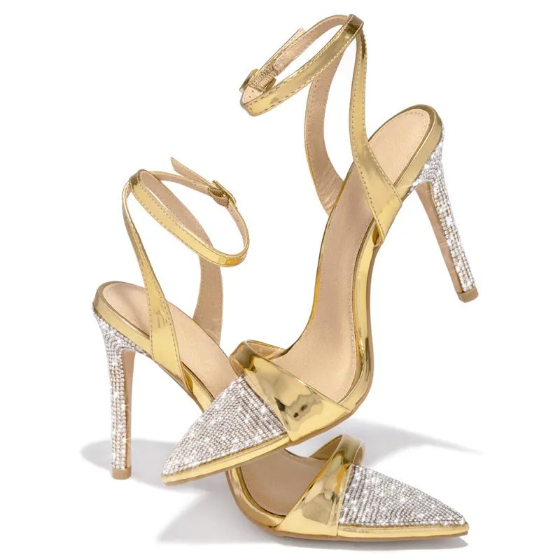 Crystal Stiletto Peep Toe Sandals