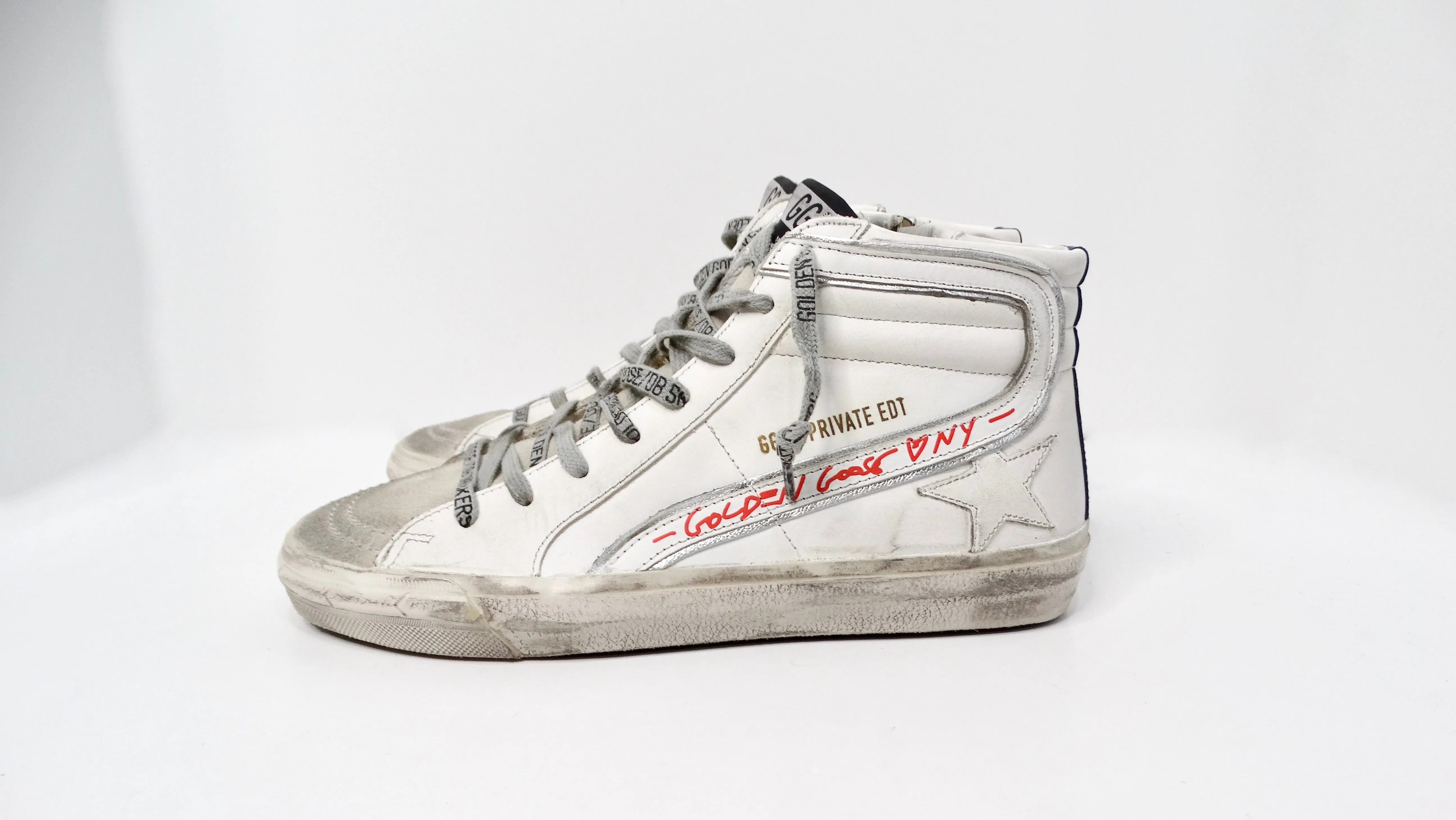 Golden Goose I LOVE NY Hightop Distressed Leather Sneakers