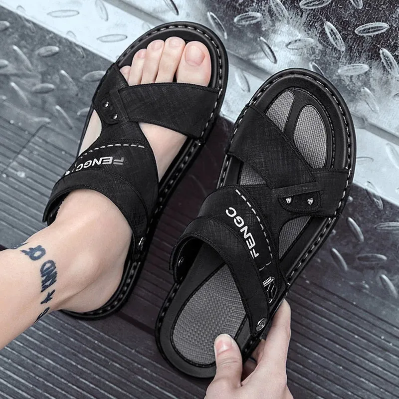 Groovywish Men Velcro Rubber Sandals Fashionable Casual Summer Footwear