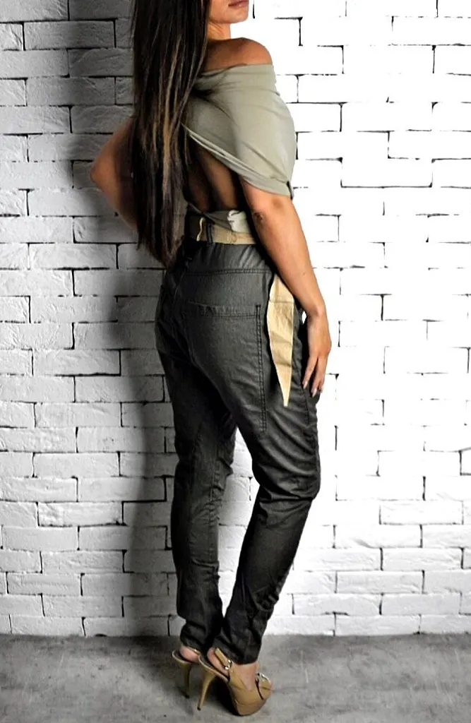 High Waisted Twisted Jeans - Khaki