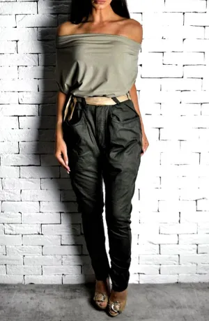 High Waisted Twisted Jeans - Khaki