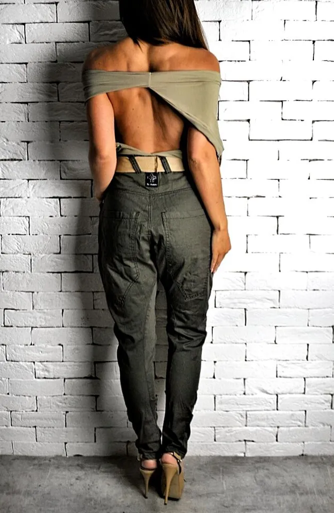 High Waisted Twisted Jeans - Khaki