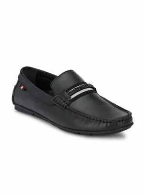 HITZ8303 Men's Black Leather Casual Slip-On Shoes