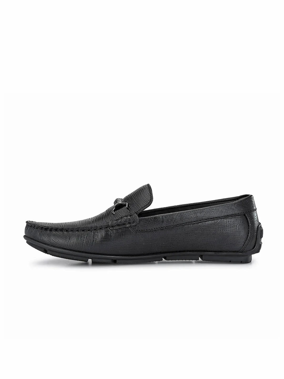 HITZ8304 Men's Black Leather Casual Slip-On Shoes