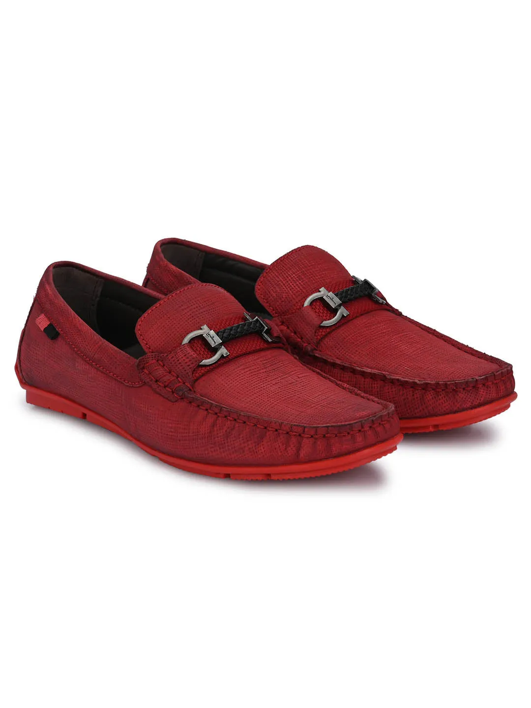 HITZ8305 Men's Red Leather Casual Slip-On Shoes