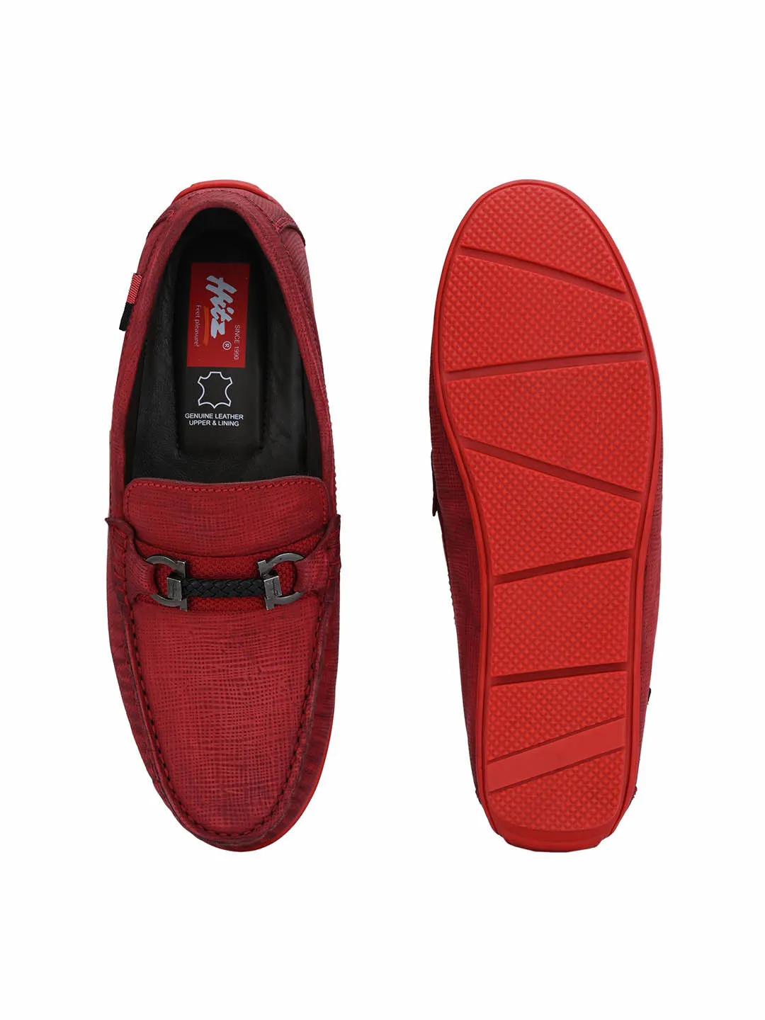 HITZ8305 Men's Red Leather Casual Slip-On Shoes