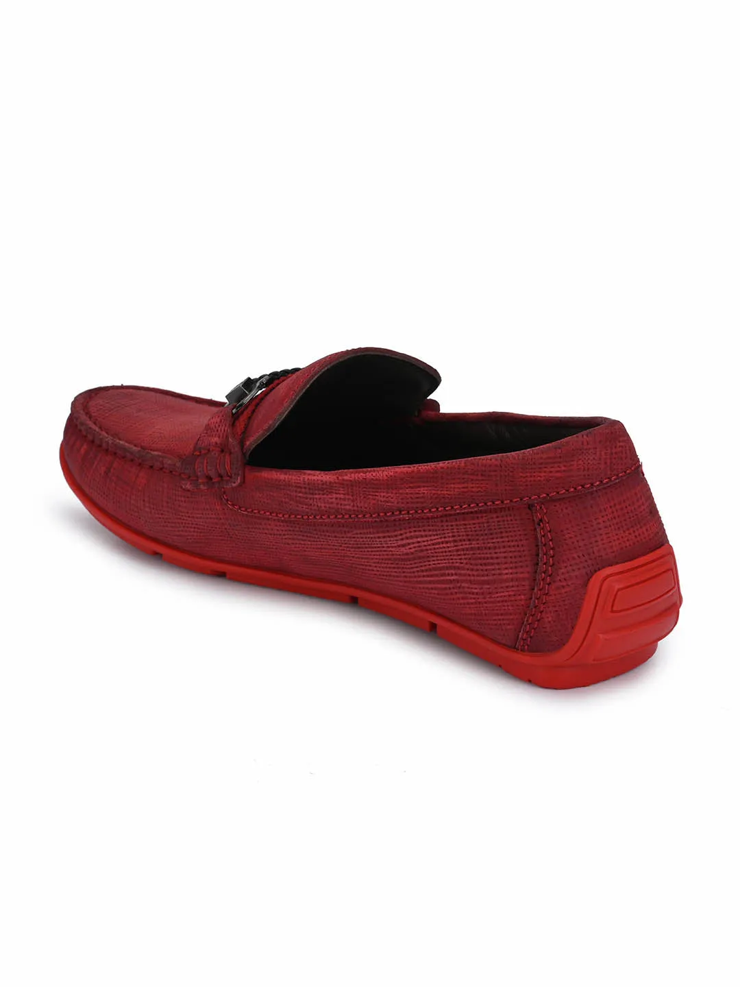 HITZ8305 Men's Red Leather Casual Slip-On Shoes