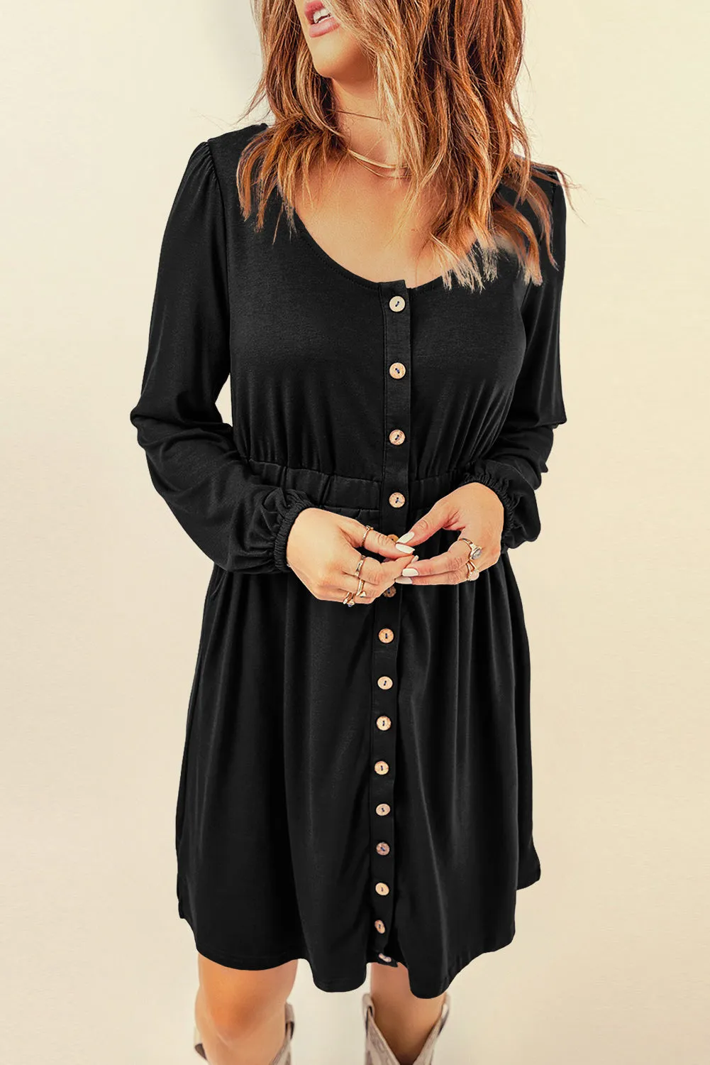 Julianna Button Up High Waist Long Sleeve Dress