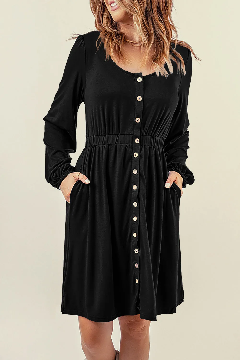 Julianna Button Up High Waist Long Sleeve Dress