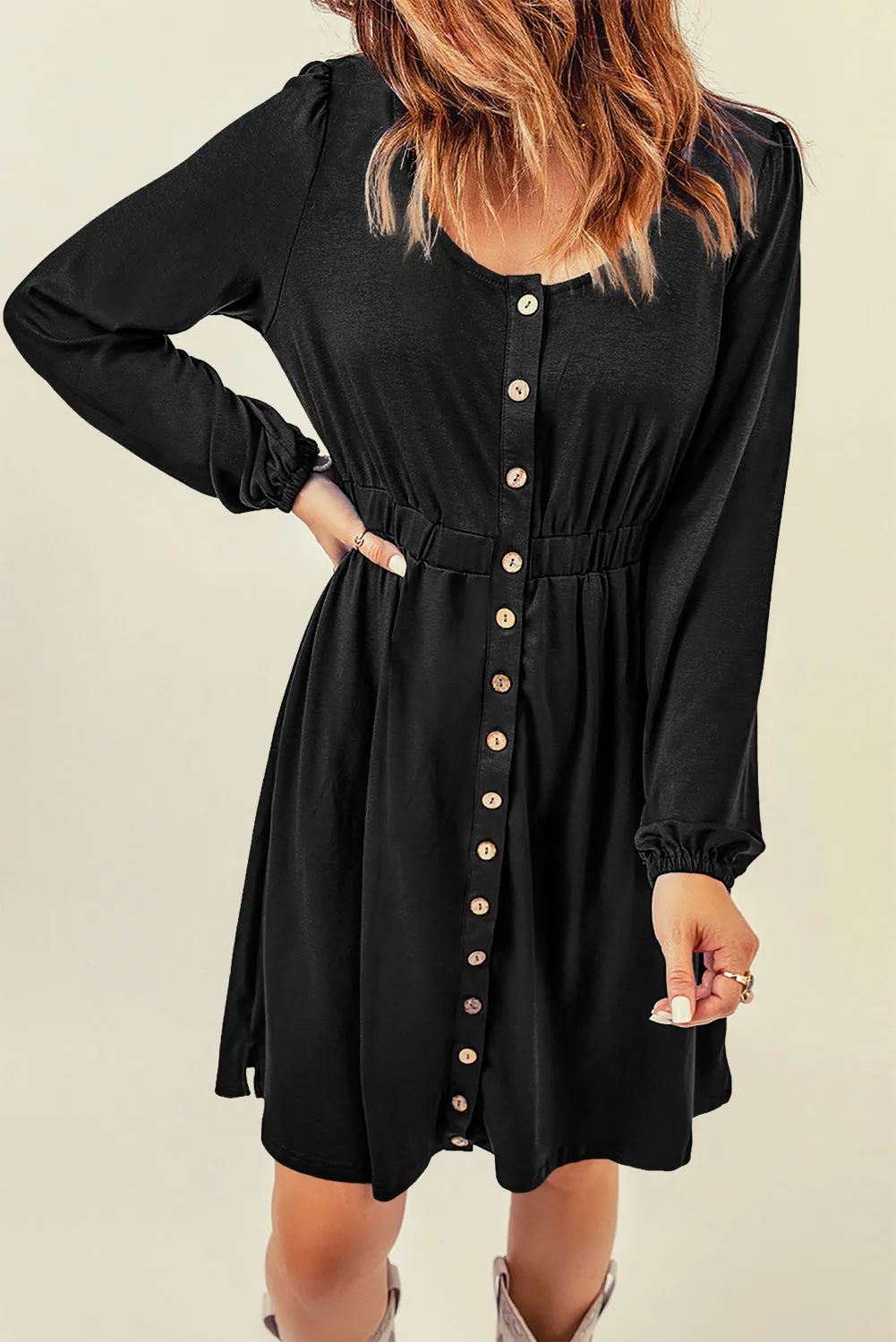 Julianna Button Up High Waist Long Sleeve Dress