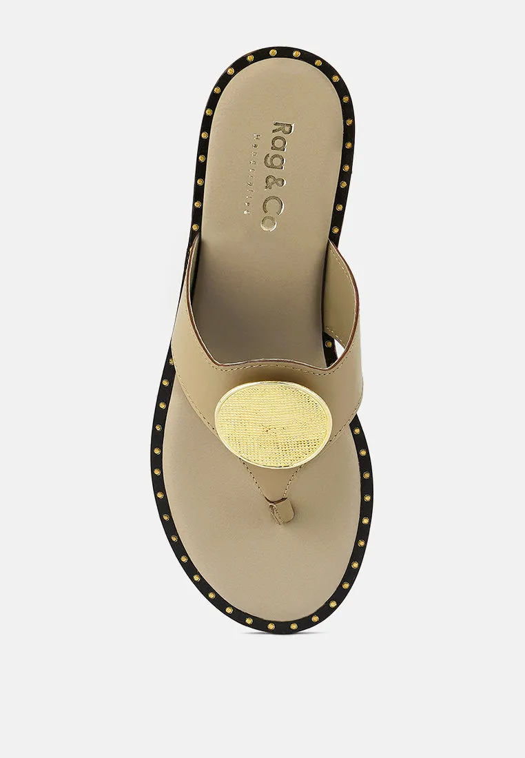 KATHLEEN Embellished Beige Slip-on Thong Sandals