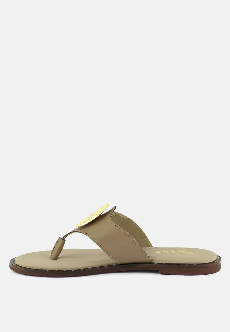 KATHLEEN Embellished Beige Slip-on Thong Sandals