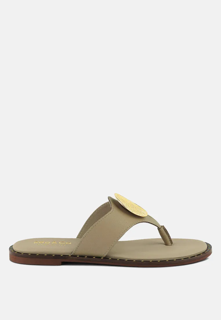 KATHLEEN Embellished Beige Slip-on Thong Sandals