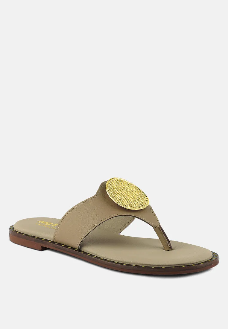 KATHLEEN Embellished Beige Slip-on Thong Sandals