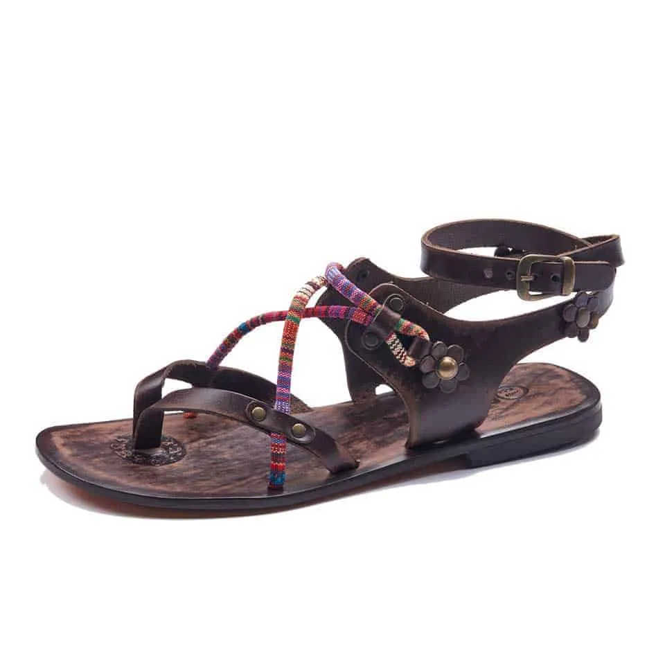 Leather Ankle Strap Sandals For Womens