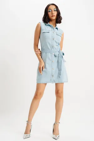 Light Blue Belted Dress