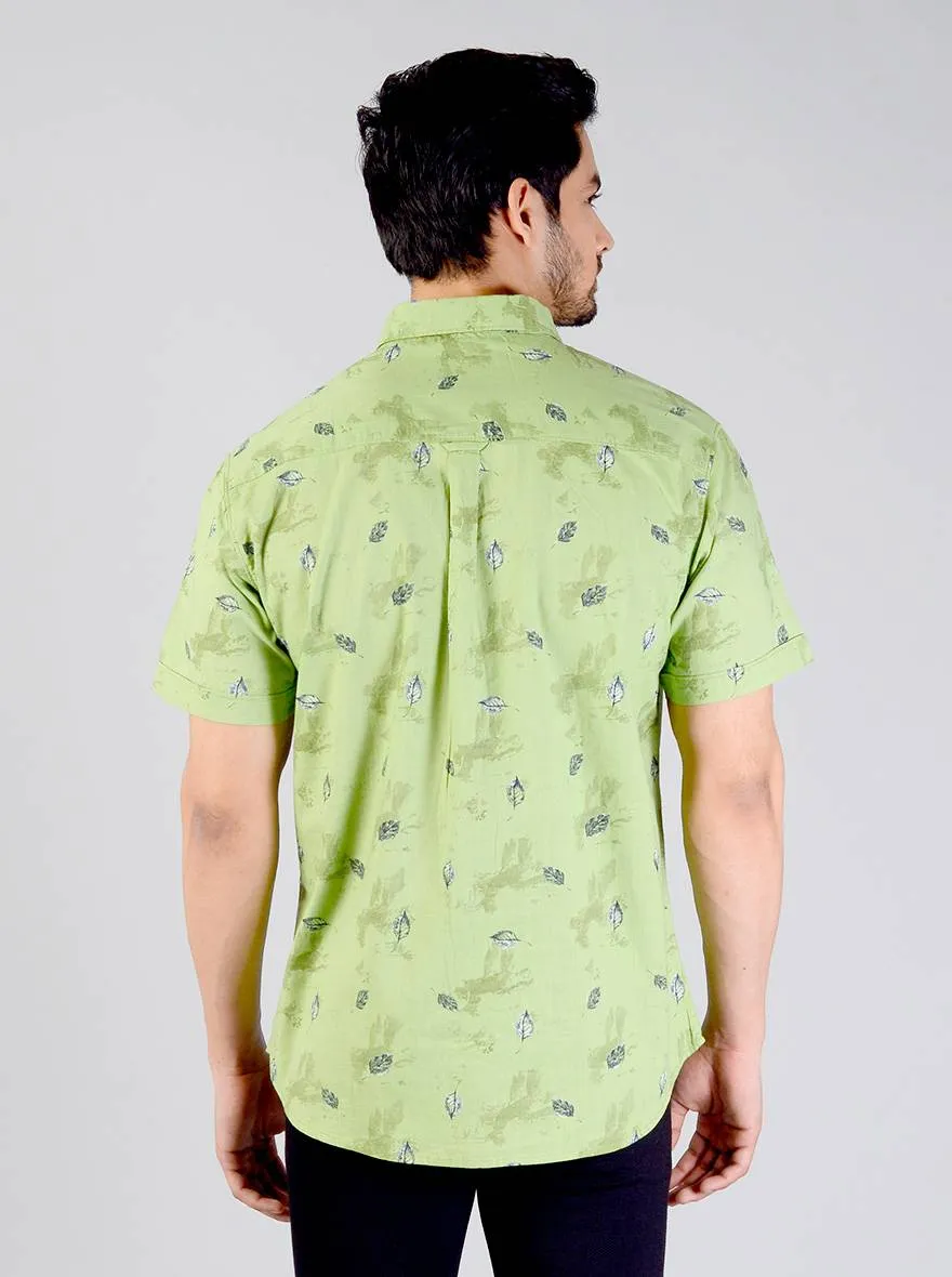 Light Green Printed Slim Fit Casual Shirt | Greenfibre