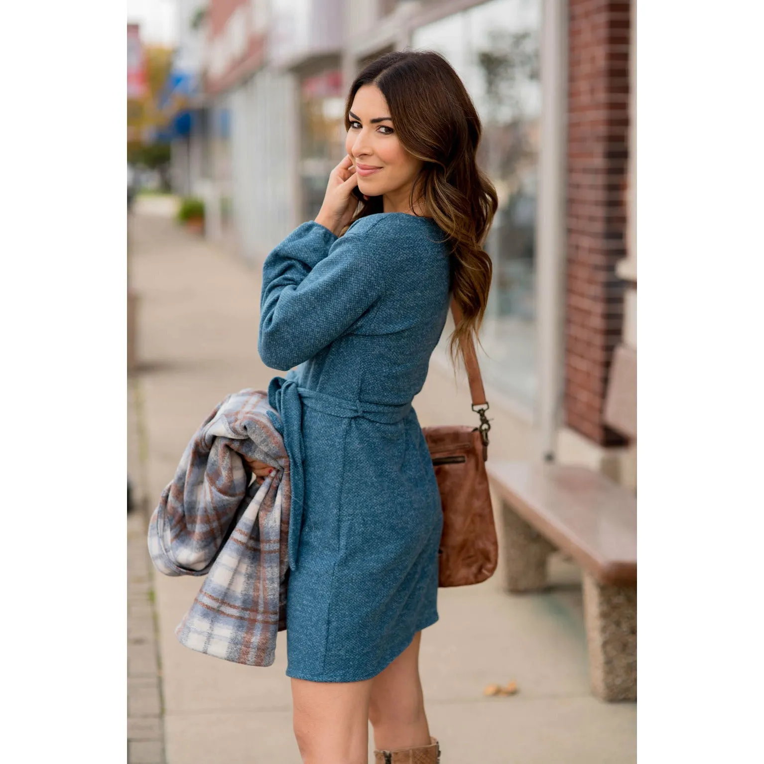 Long Sleeve Front Tie Sweater Dress