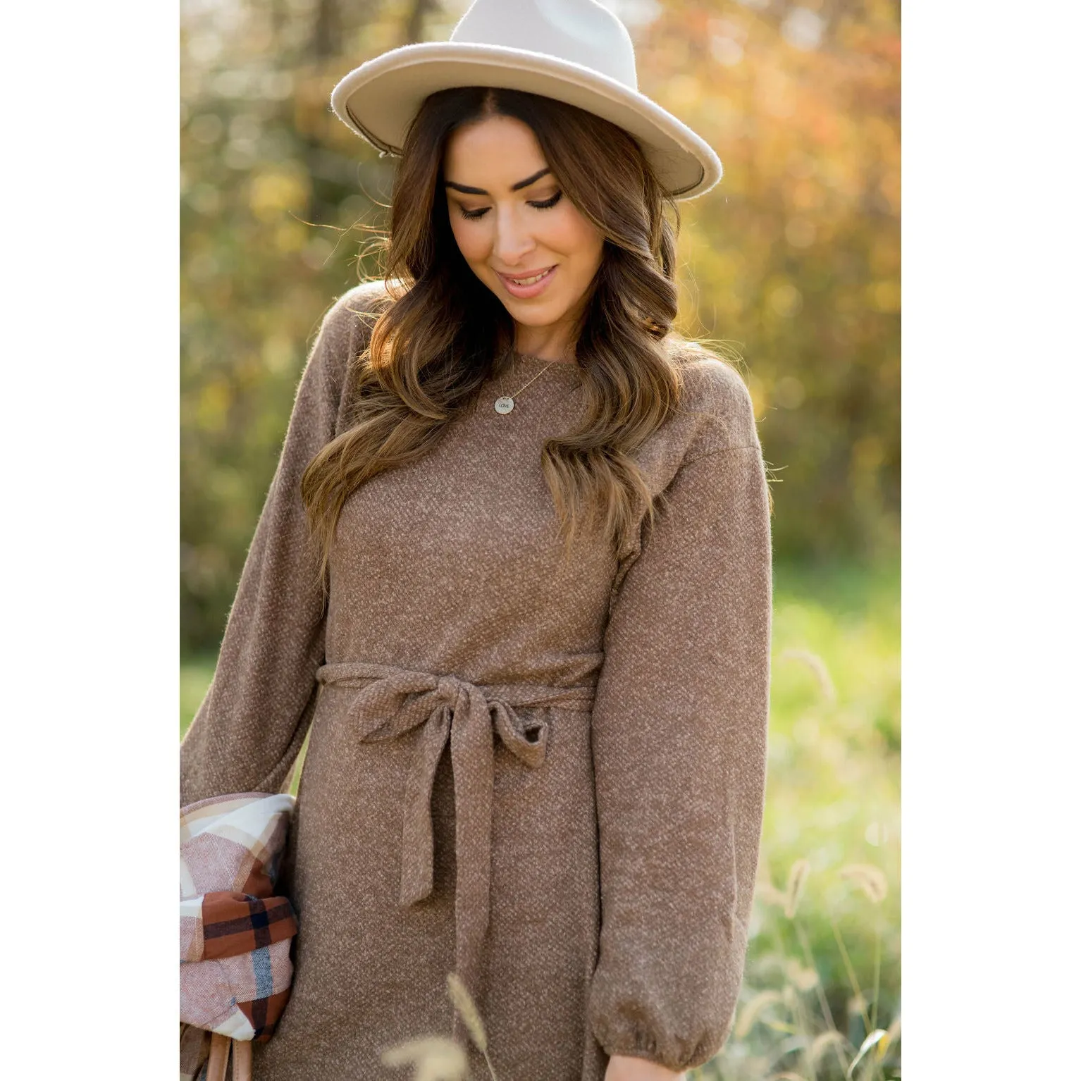 Long Sleeve Front Tie Sweater Dress