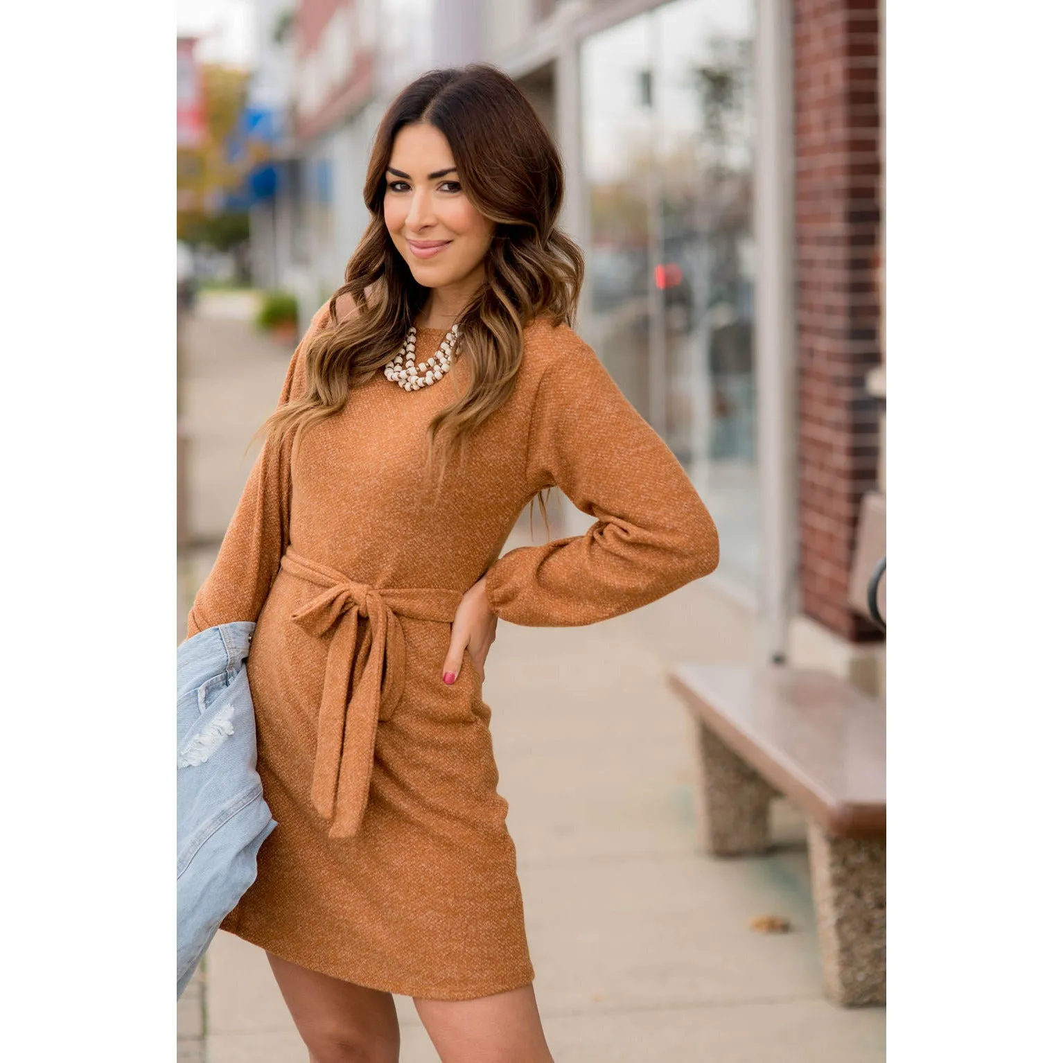 Long Sleeve Front Tie Sweater Dress