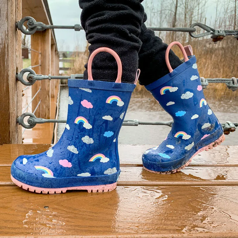 Natural Rubber Kids Terrazzo Rain Boots (blue/pink)