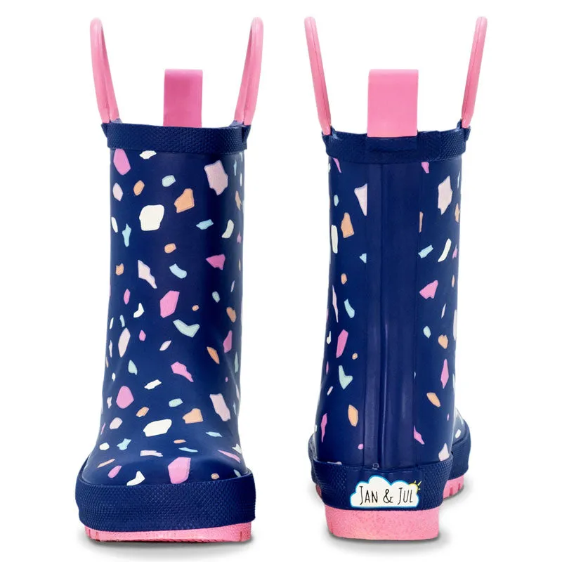 Natural Rubber Kids Terrazzo Rain Boots (blue/pink)