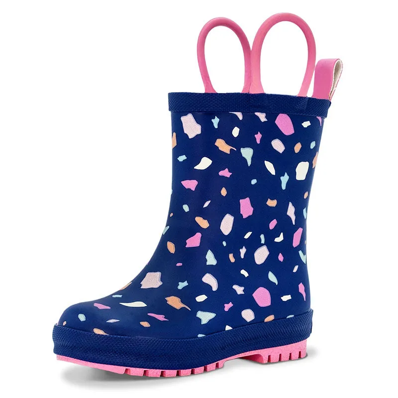 Natural Rubber Kids Terrazzo Rain Boots (blue/pink)