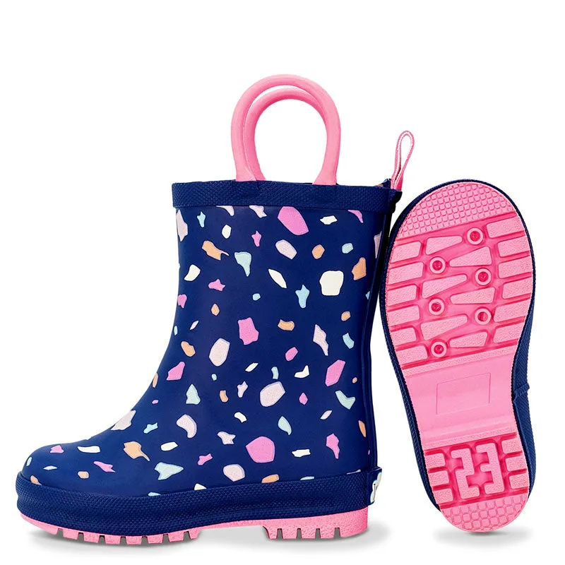 Natural Rubber Kids Terrazzo Rain Boots (blue/pink)