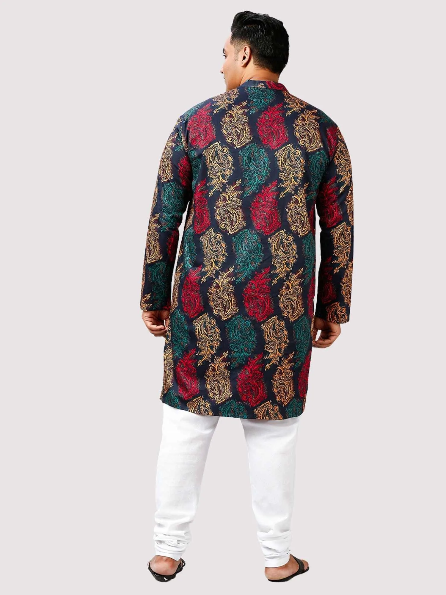 Nawab Printed Blue Red Kurta Men's Plus Size