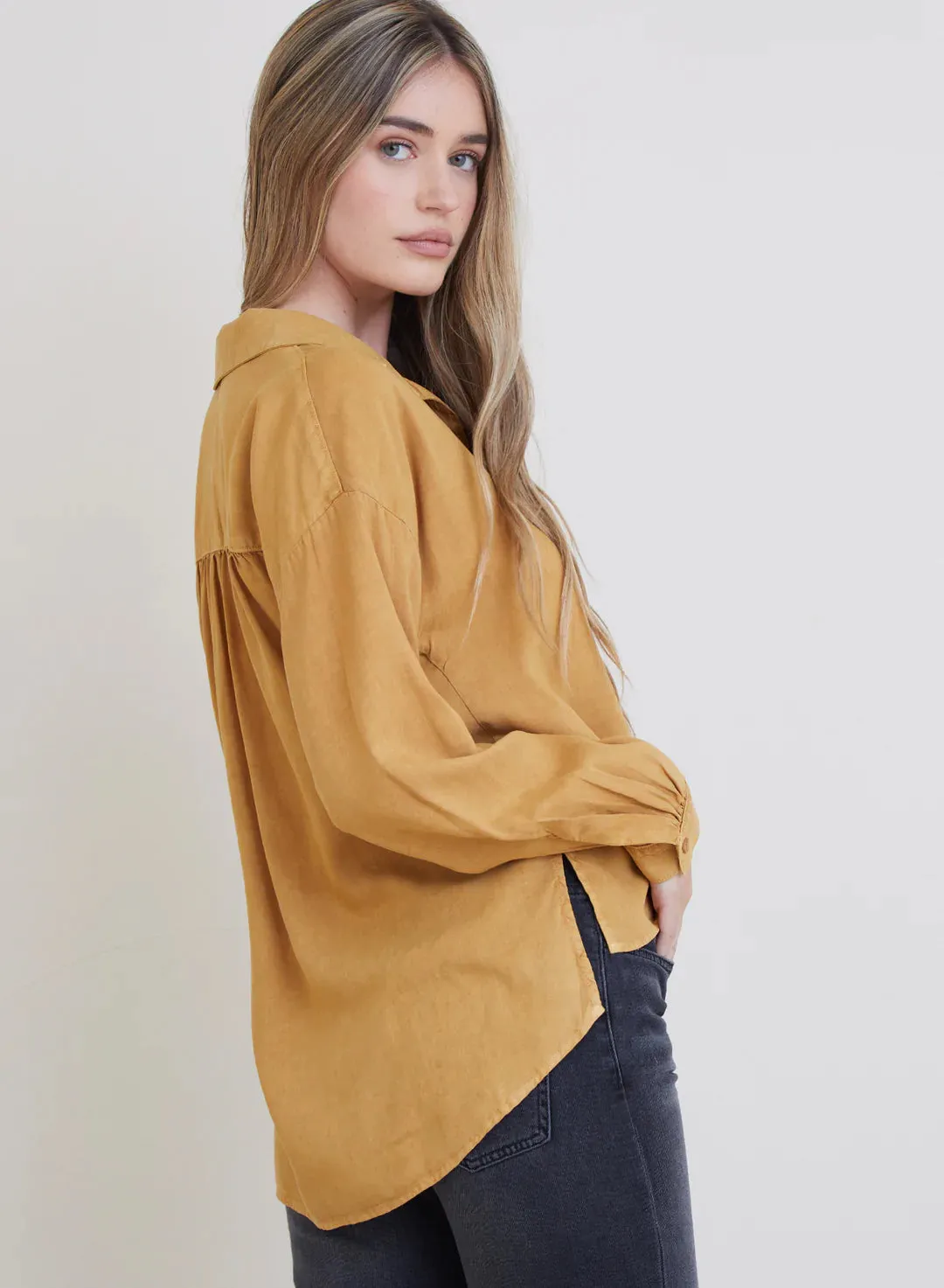 Office Long Sleeve High Low Hem Shirt