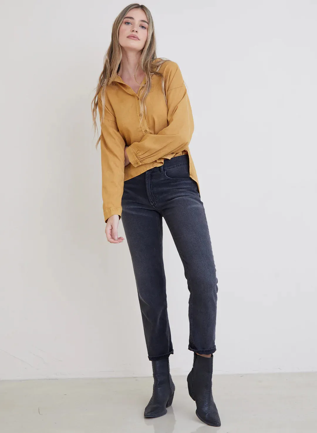 Office Long Sleeve High Low Hem Shirt