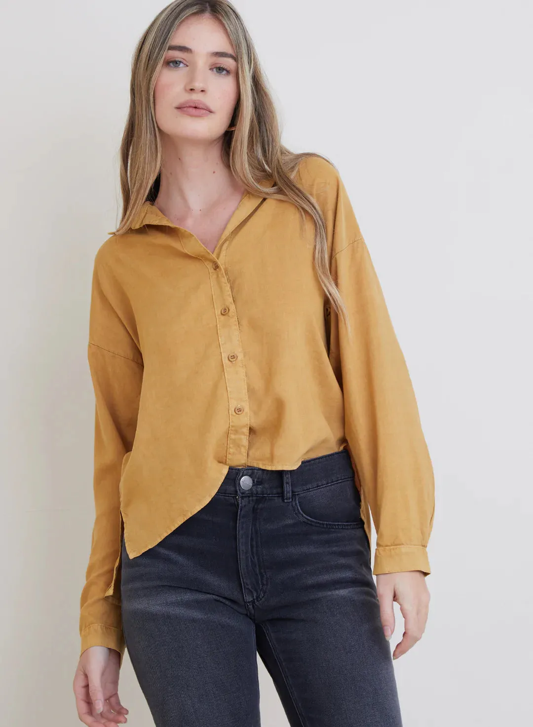 Office Long Sleeve High Low Hem Shirt