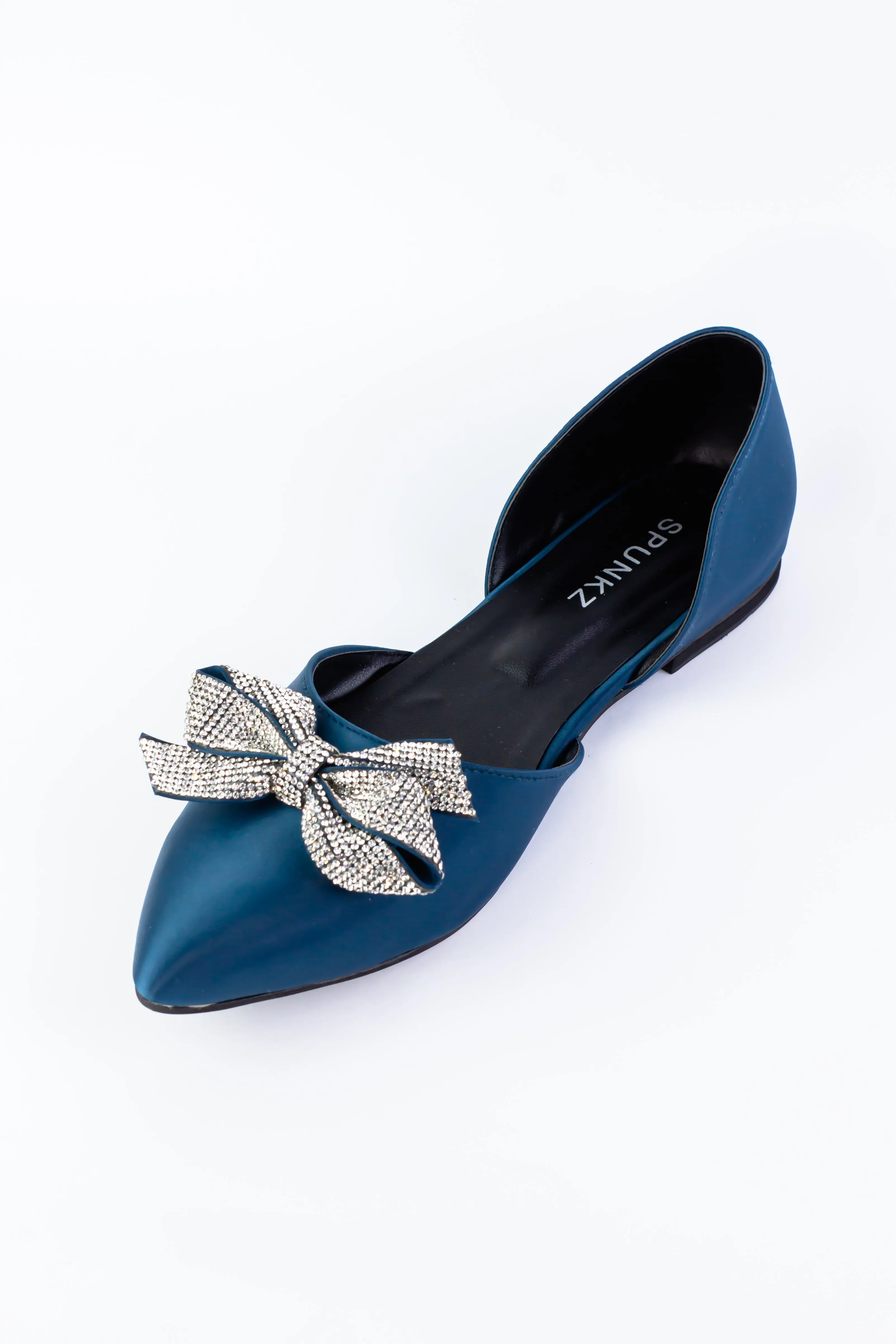 Olivia Embellished Bow Satin Flats Pumps