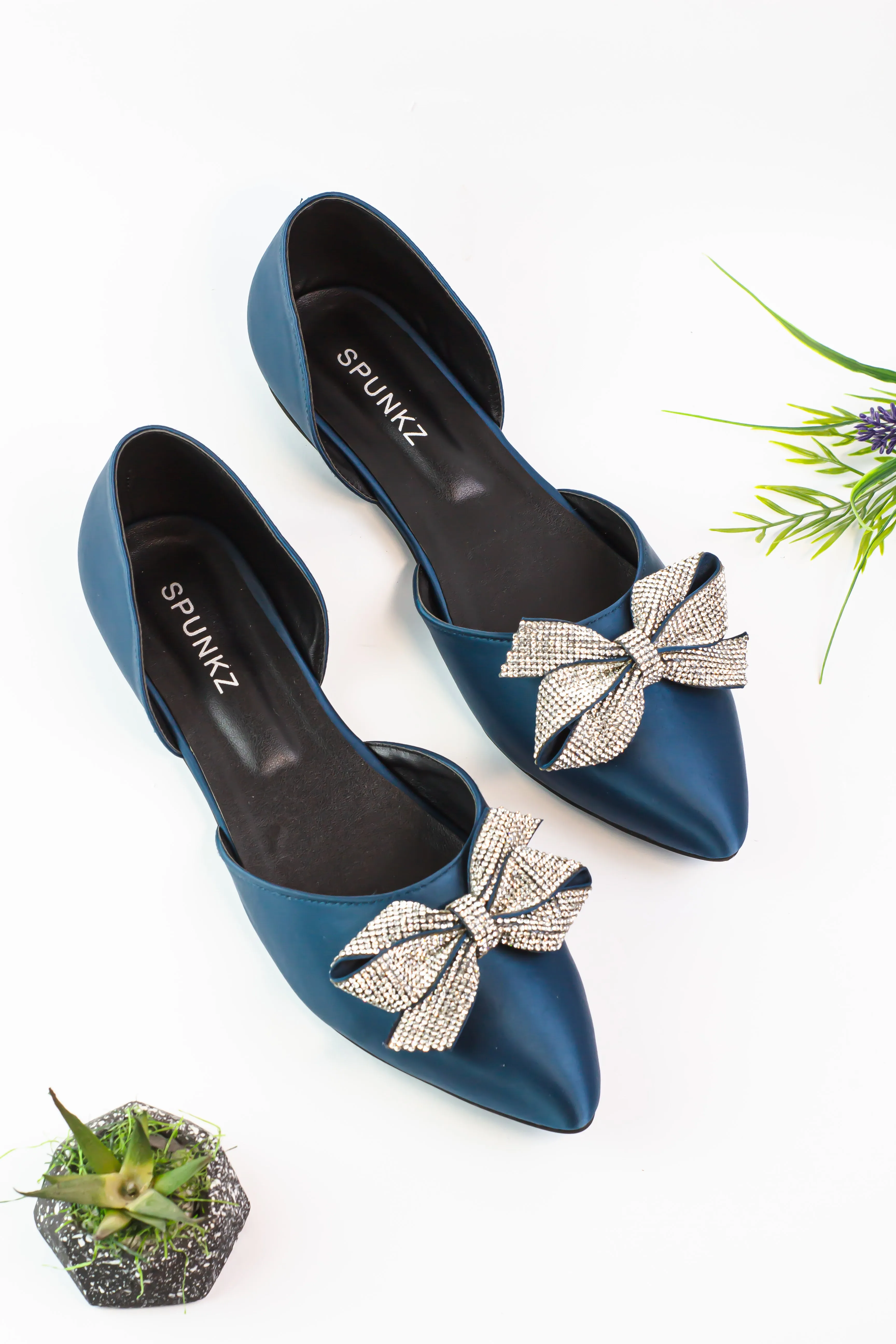 Olivia Embellished Bow Satin Flats Pumps