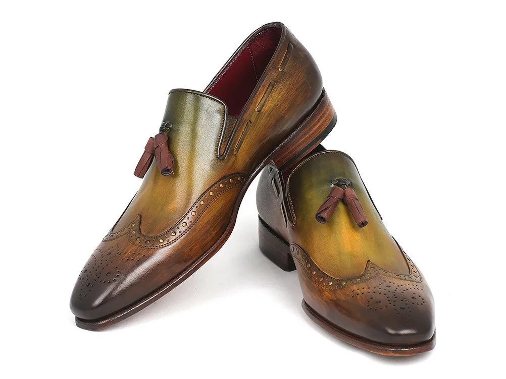 Paul Parkman Men's Green Wingtip Tassel Loafers