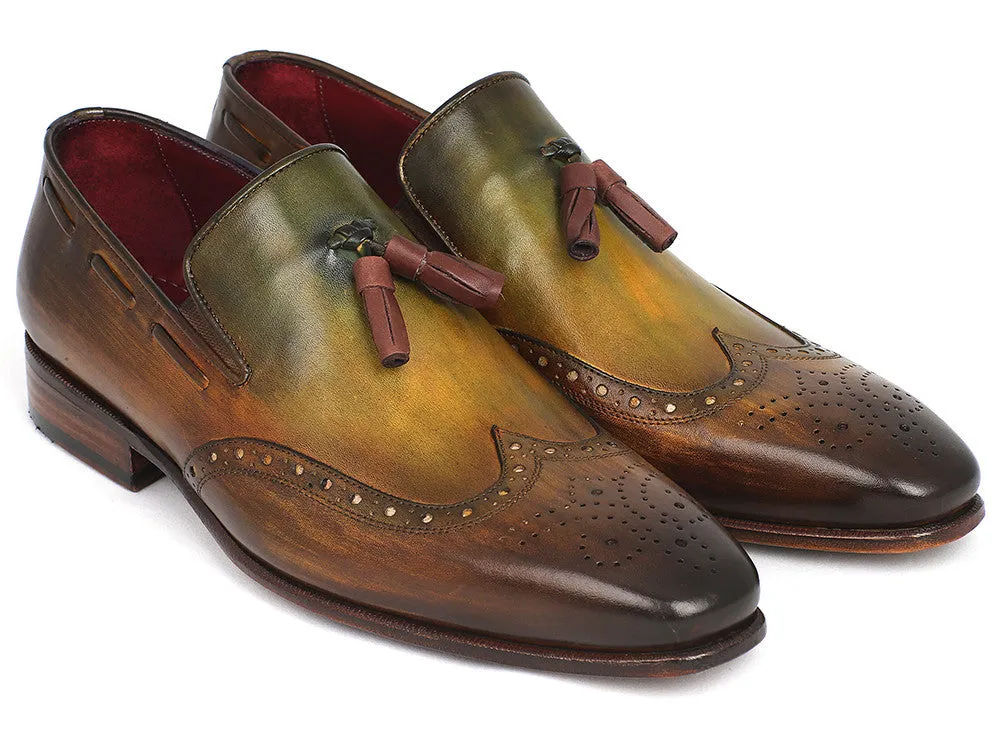 Paul Parkman Men's Green Wingtip Tassel Loafers