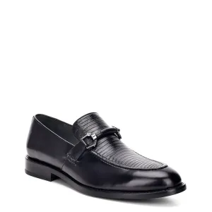 Q30LTBI-Franco Cuadra black casual lizard/calfskin leather bit loafers