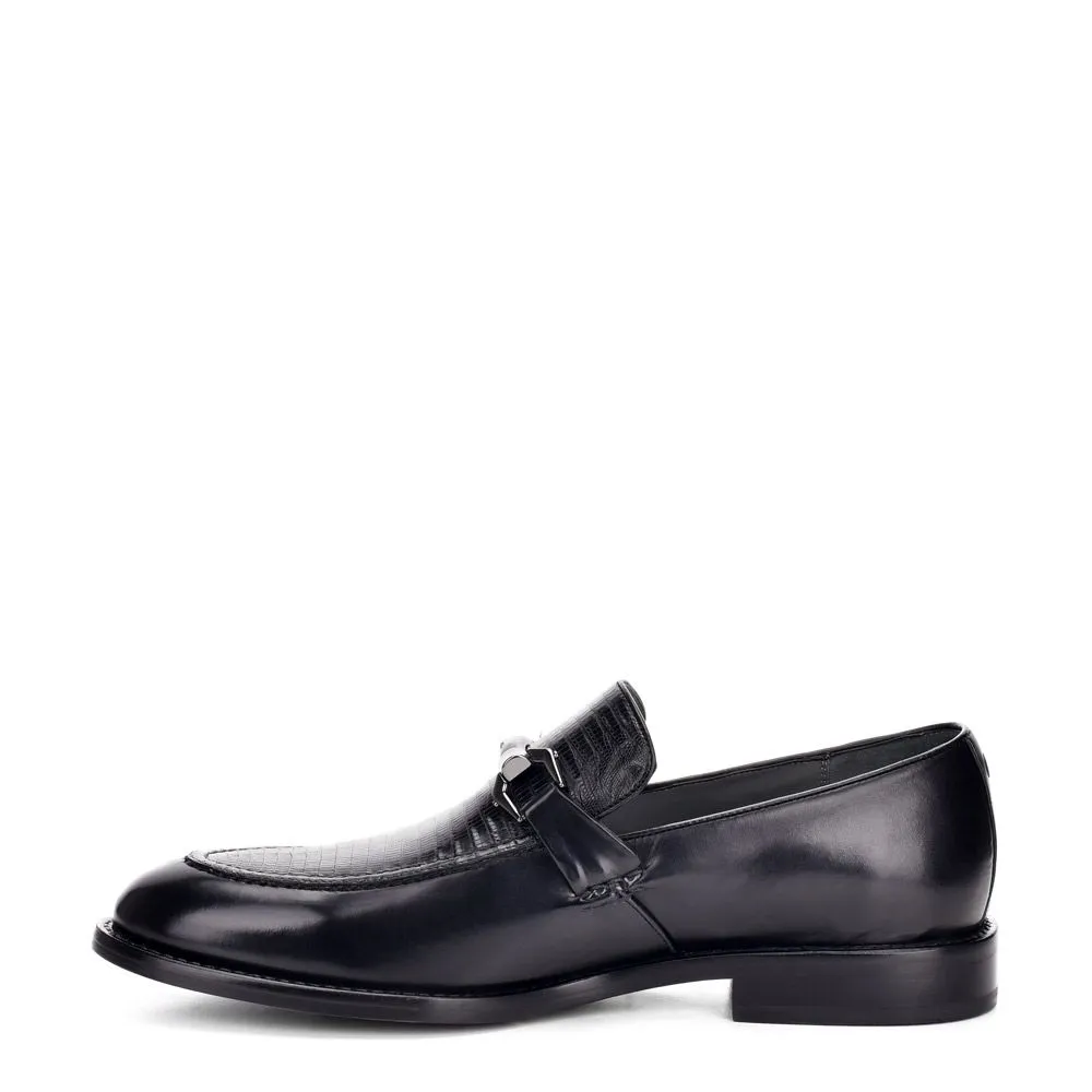 Q30LTBI-Franco Cuadra black casual lizard/calfskin leather bit loafers