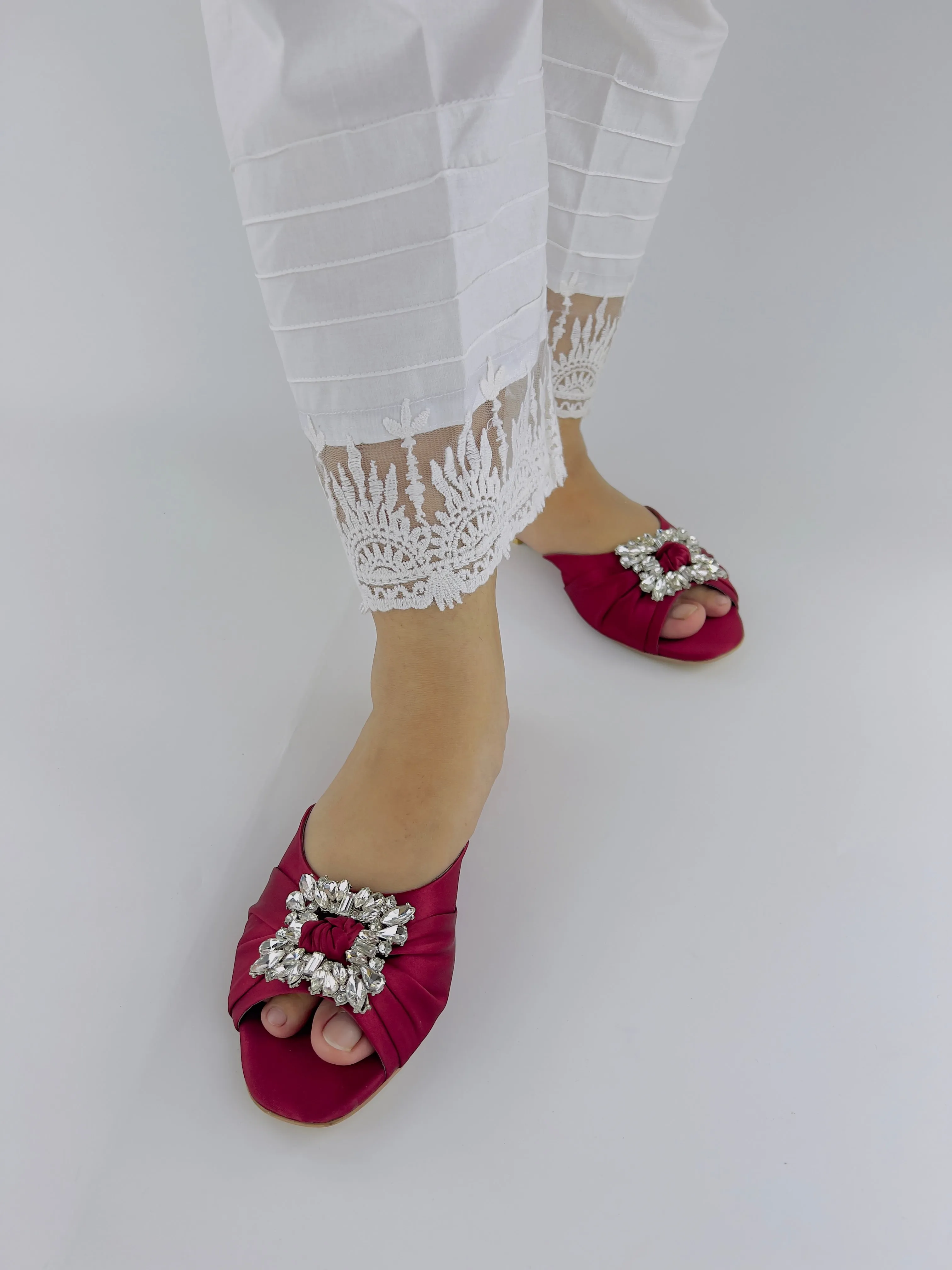 Spunkz Peep Toe Crystal Brooch Burgundy Flat Slippers