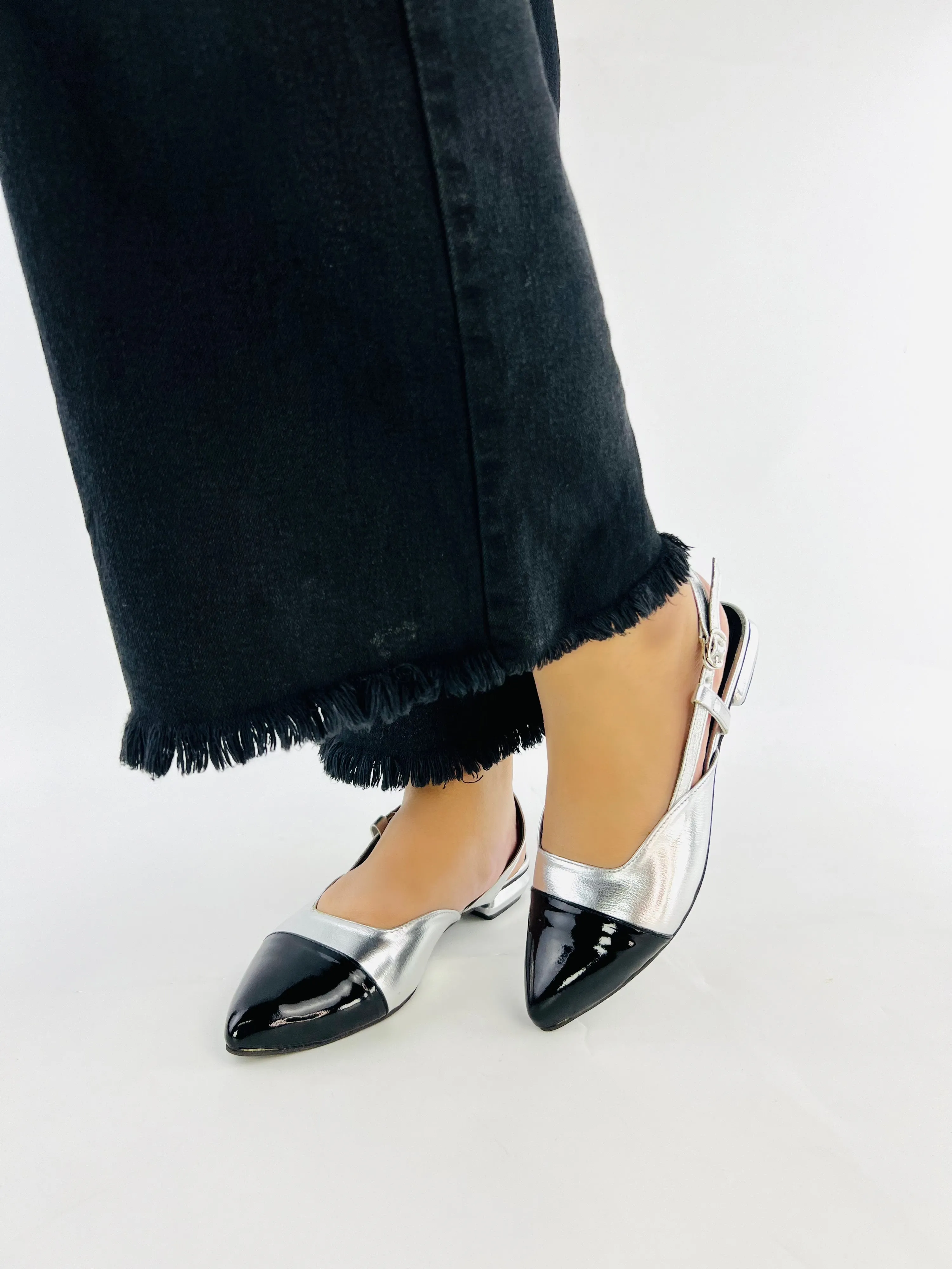 Spunkz Silver Flat Slingback Low Heel Ballet Pumps