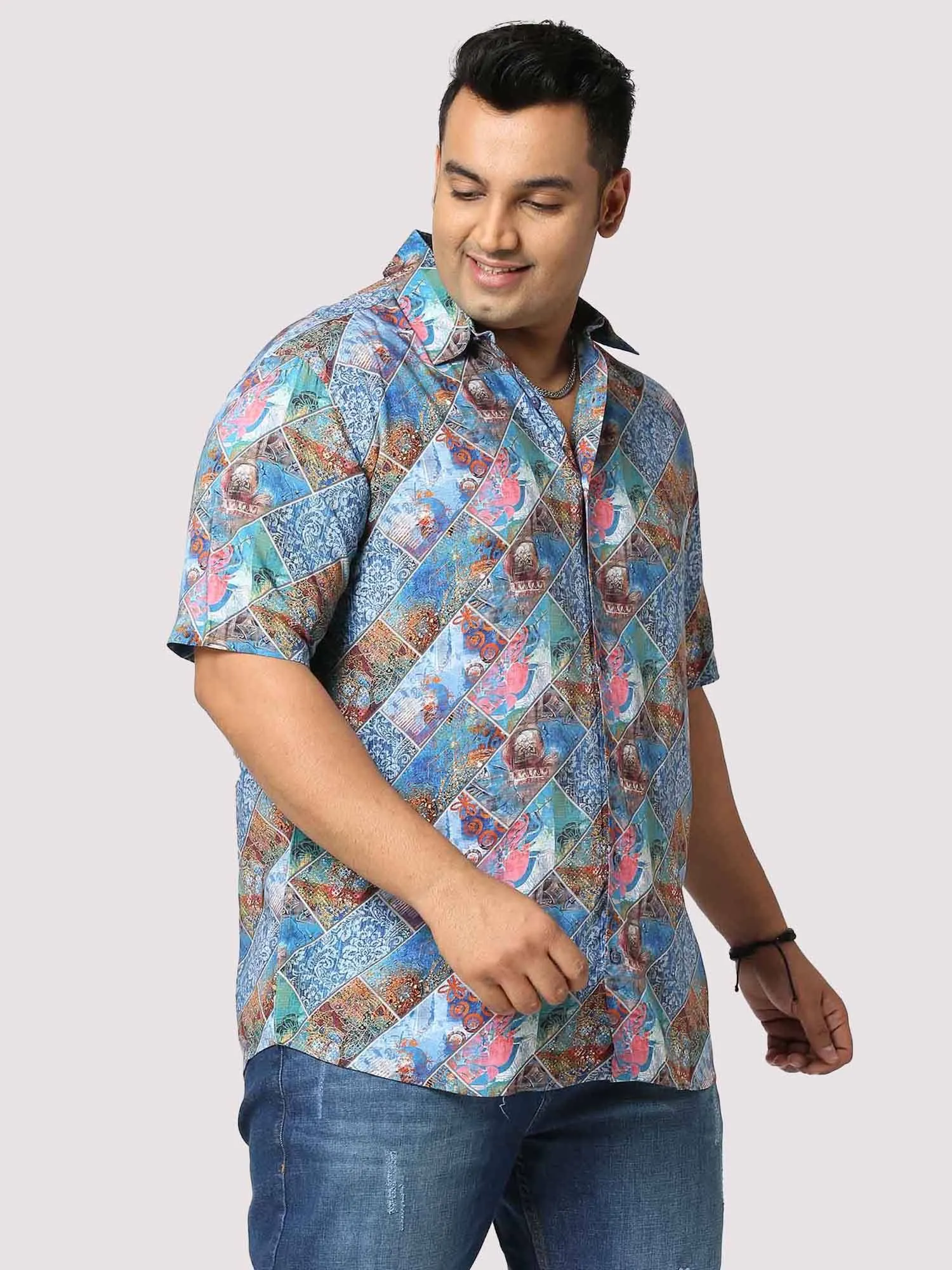 Tech Digital Printed Half Shirt Men's Plus Size